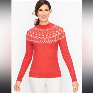 Fair Isle Mockneck Talbots Sweater Coral small #preppy #ski resort
